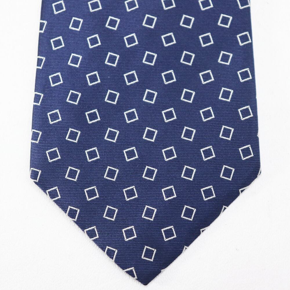 Lands End Tie Mens 62 in Navy Blue Silk Off Kilter Square Geometric Fun Wide